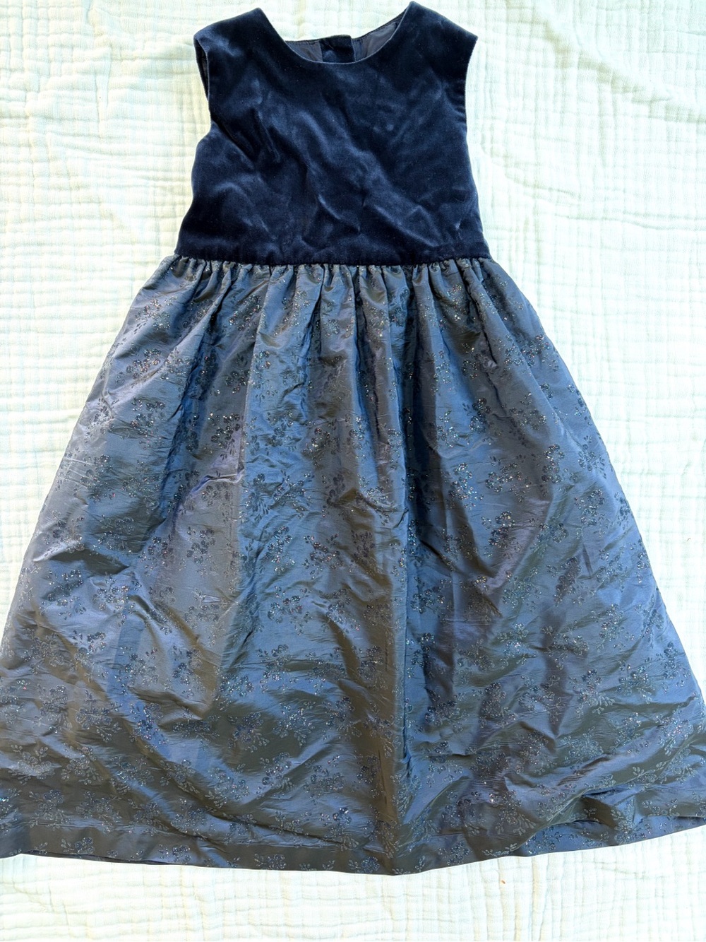 Vintage 90s Laura Ashley Girls Size 7 Navy Velvet Floral Holiday Dress